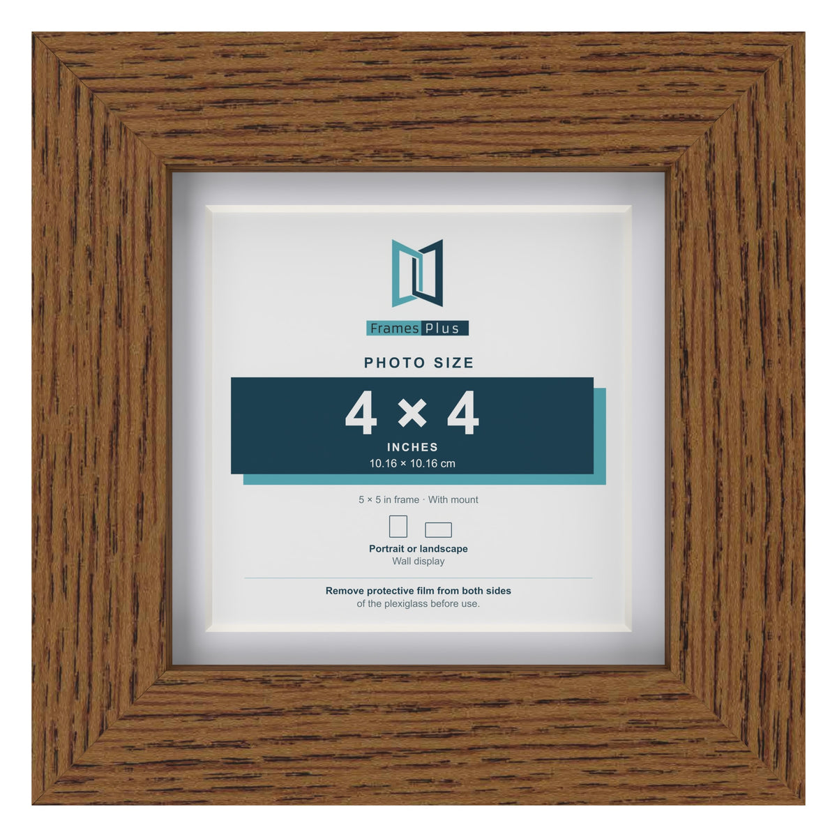 Dark Oak 5 x 5 inch picture frame with a white mount for a 4 x 4 inch photo