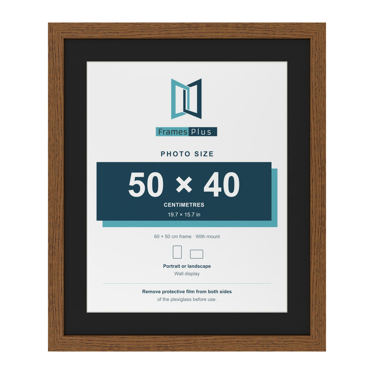 Dark Oak 60 x 50 cm picture frame with a black mount for a 50 x 40 cm photo