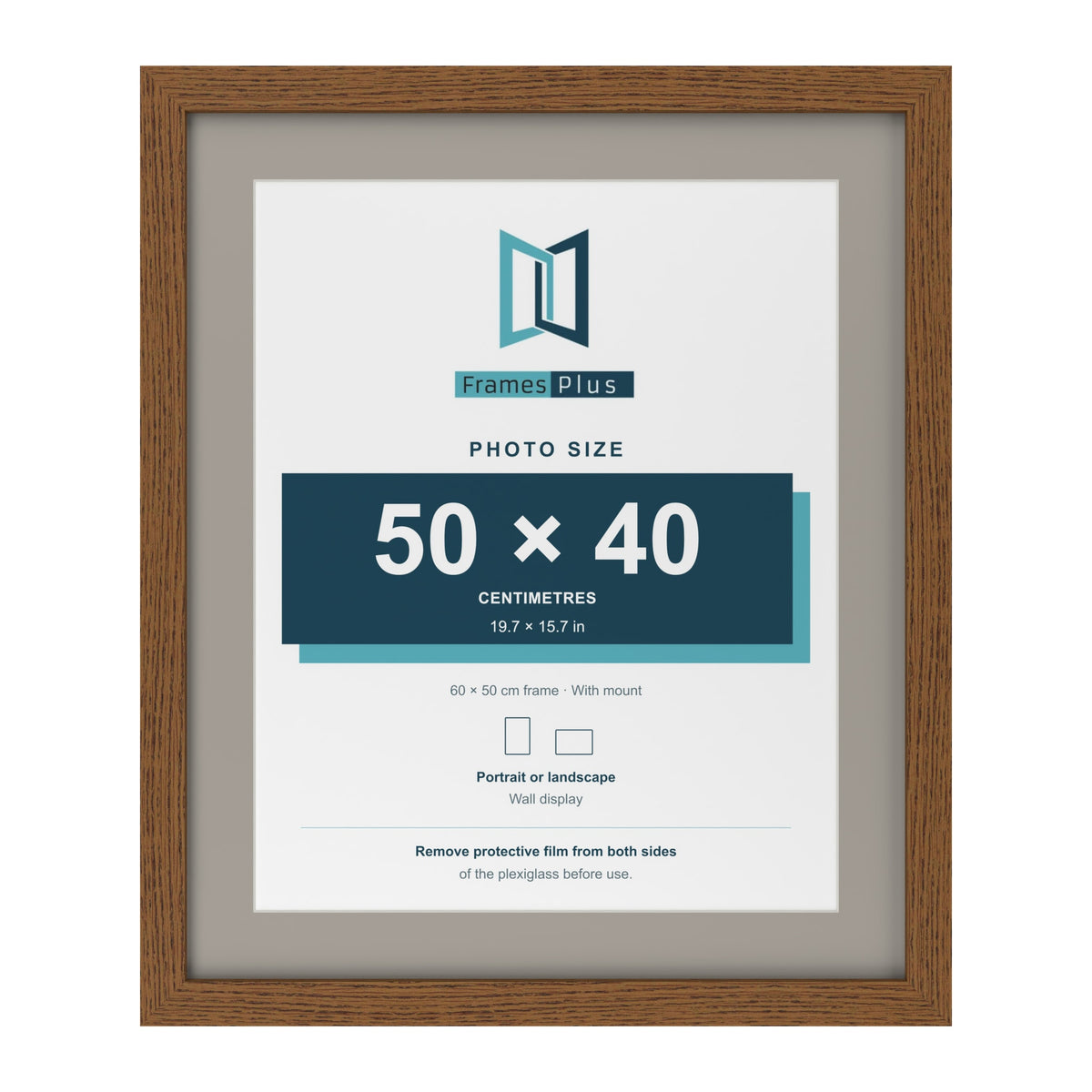 Dark Oak 60 x 50 cm picture frame with a Dawn Grey mount for a 50 x 40 cm photo