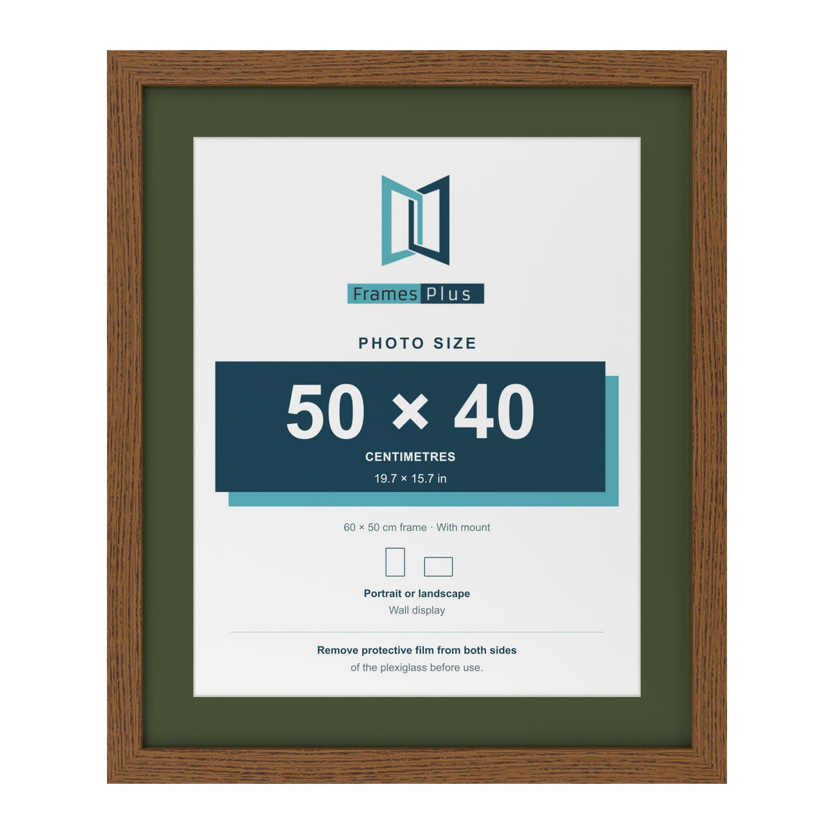 Dark Oak 60 x 50 cm picture frame with a green mount for a 50 x 40 cm photo