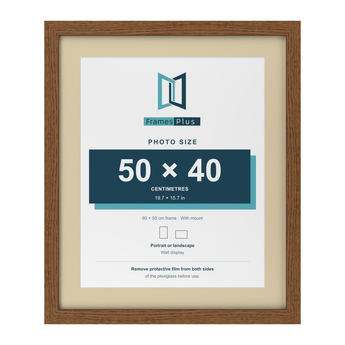 Dark Oak 60 x 50 cm picture frame with an ivory mount for a 50 x 40 cm photo