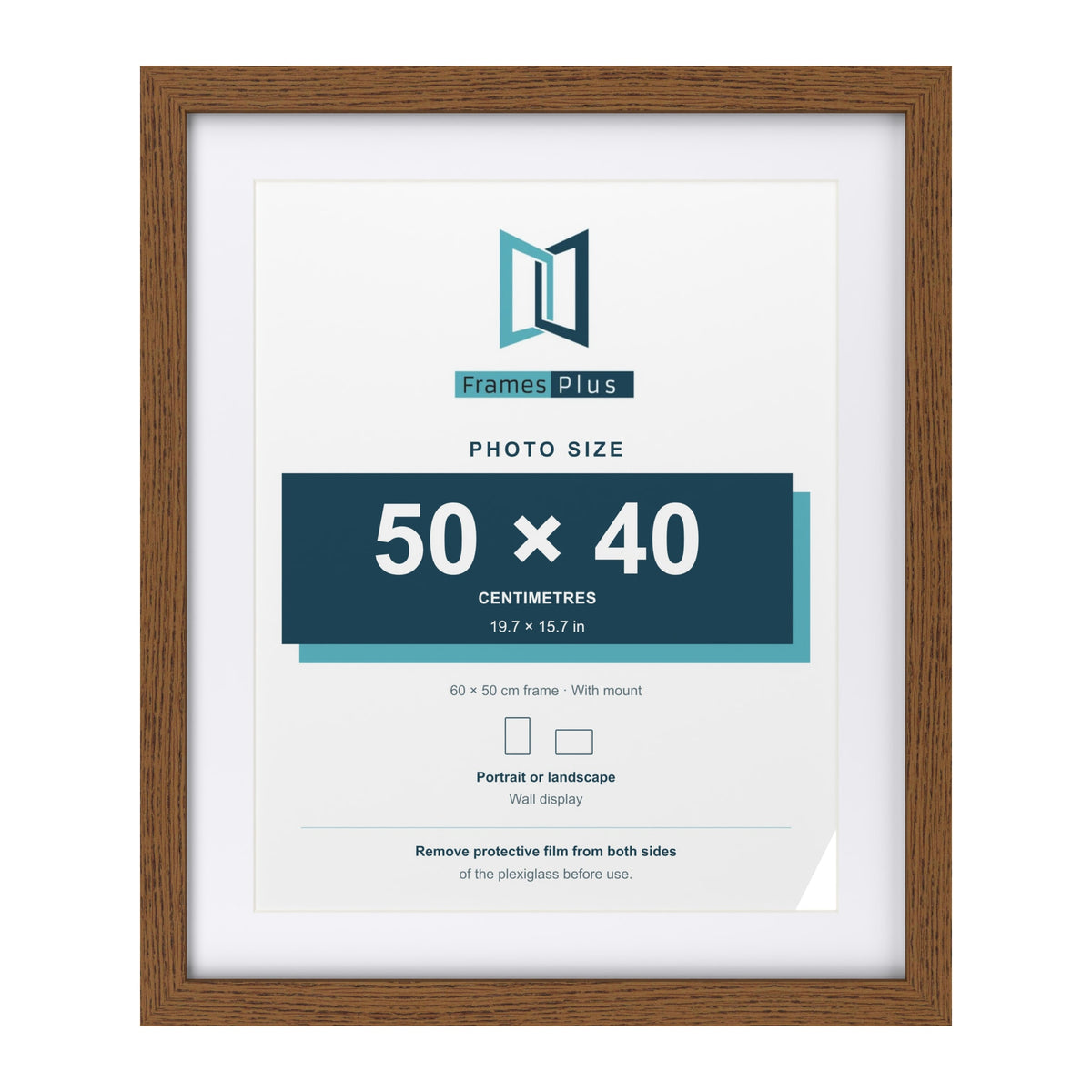 Dark Oak 60 x 50 cm picture frame with a white mount for a 50 x 40 cm photo