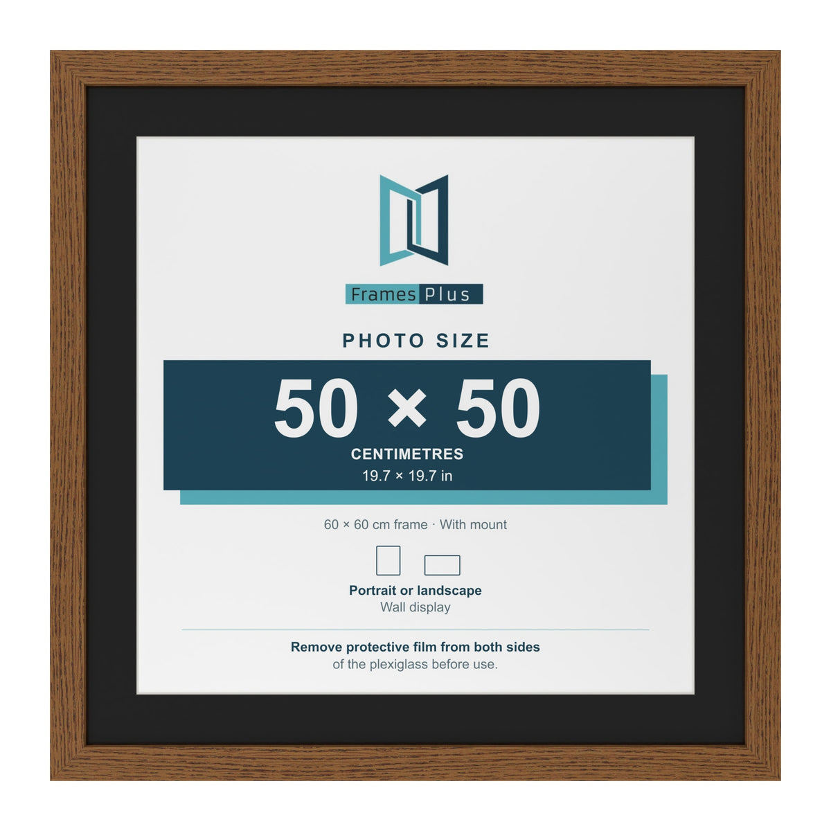 Dark Oak 60 x 60 cm picture frame with a black mount for a 50 x 50 cm photo