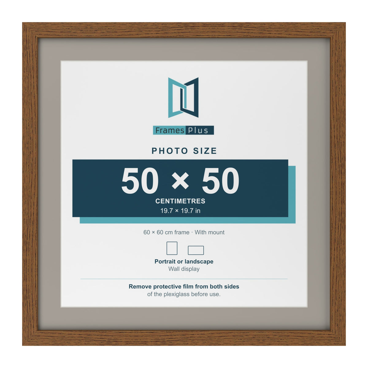 Dark Oak 60 x 60 cm picture frame with a Dawn Grey mount for a 50 x 50 cm photo