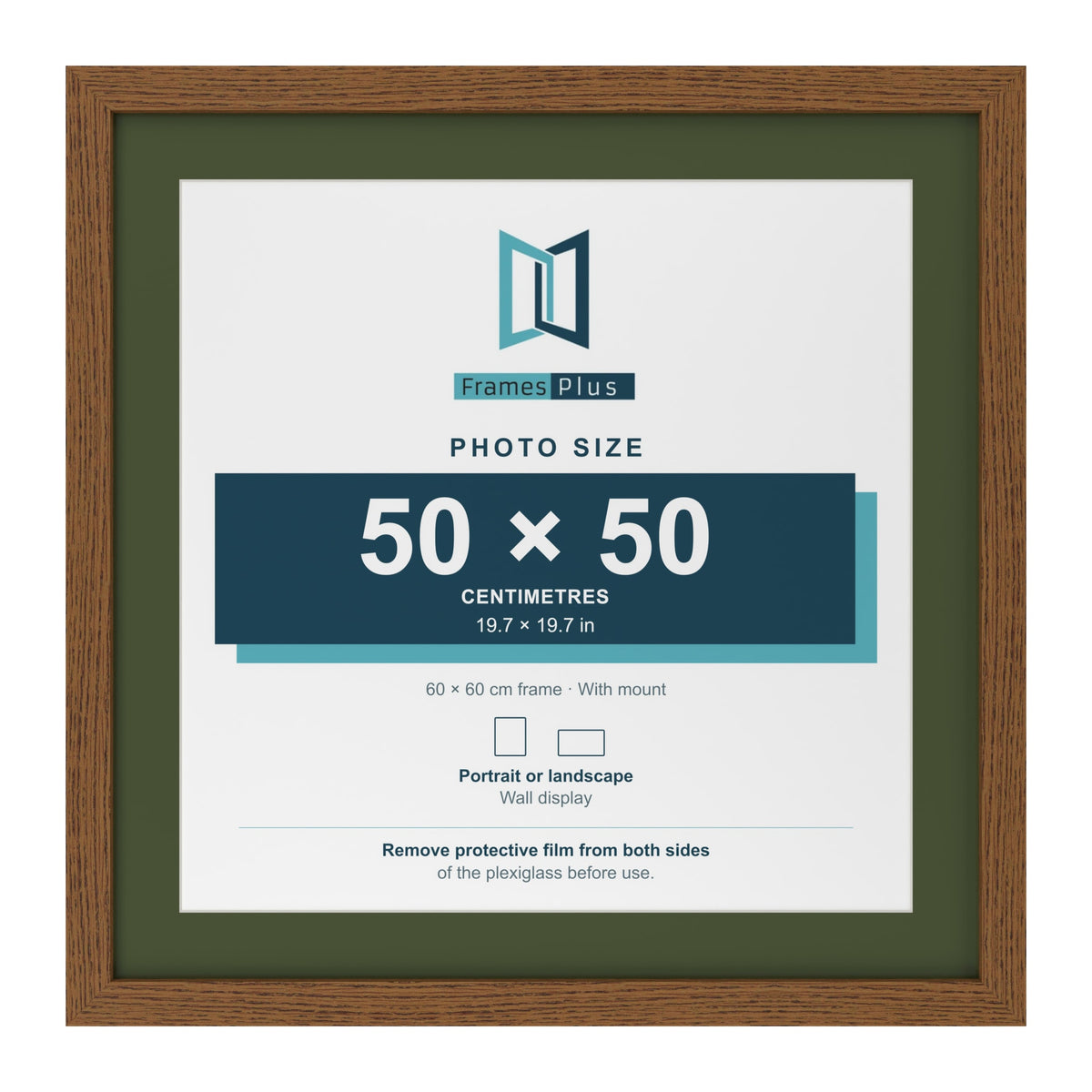 Dark Oak 60 x 60 cm picture frame with a green mount for a 50 x 50 cm photo