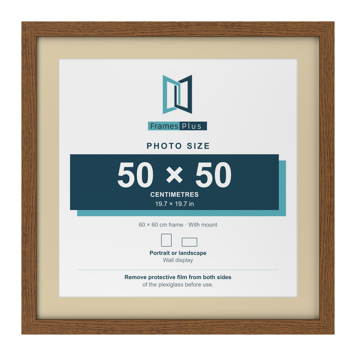 Dark Oak 60 x 60 cm picture frame with an ivory mount for a 50 x 50 cm photo