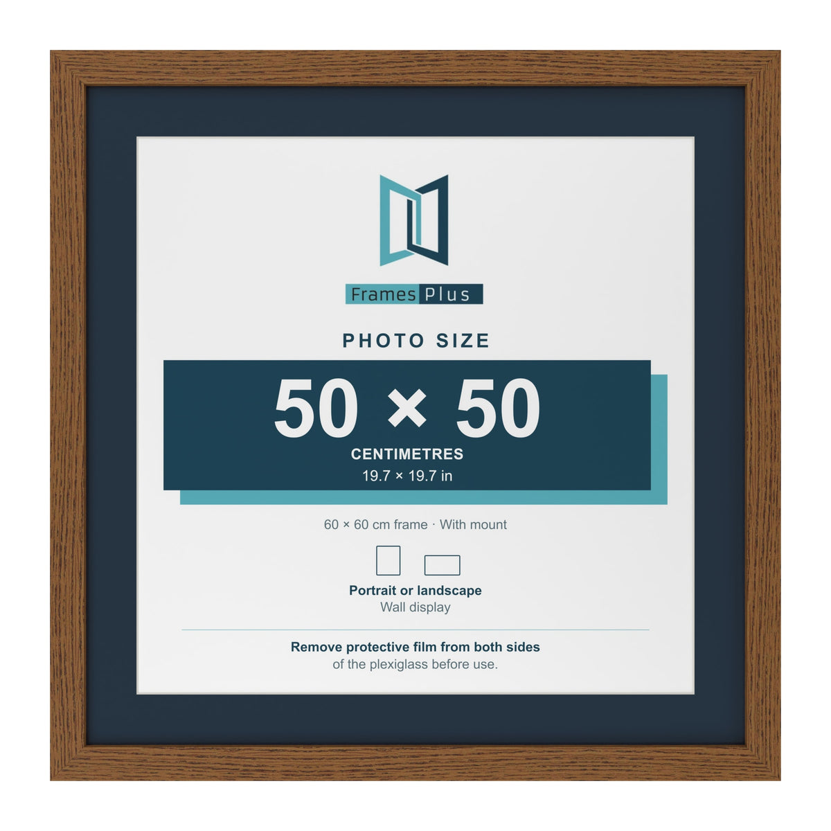 Dark Oak 60 x 60 cm picture frame with a Pacific Blue mount for a 50 x 50 cm photo