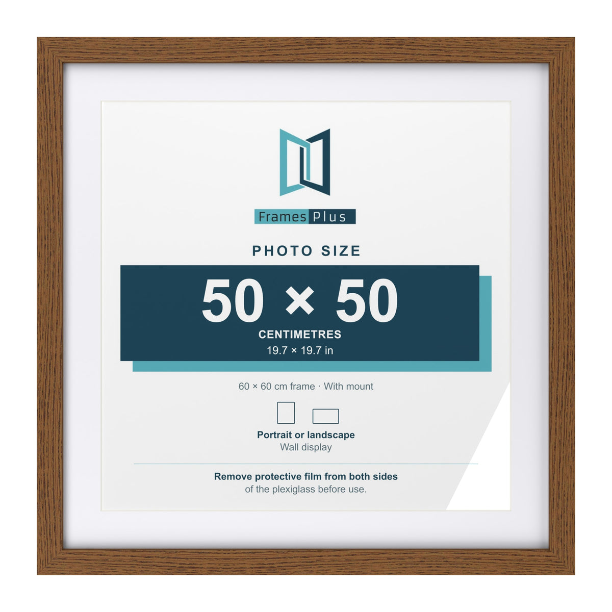 Dark Oak 60 x 60 cm picture frame with a white mount for a 50 x 50 cm photo