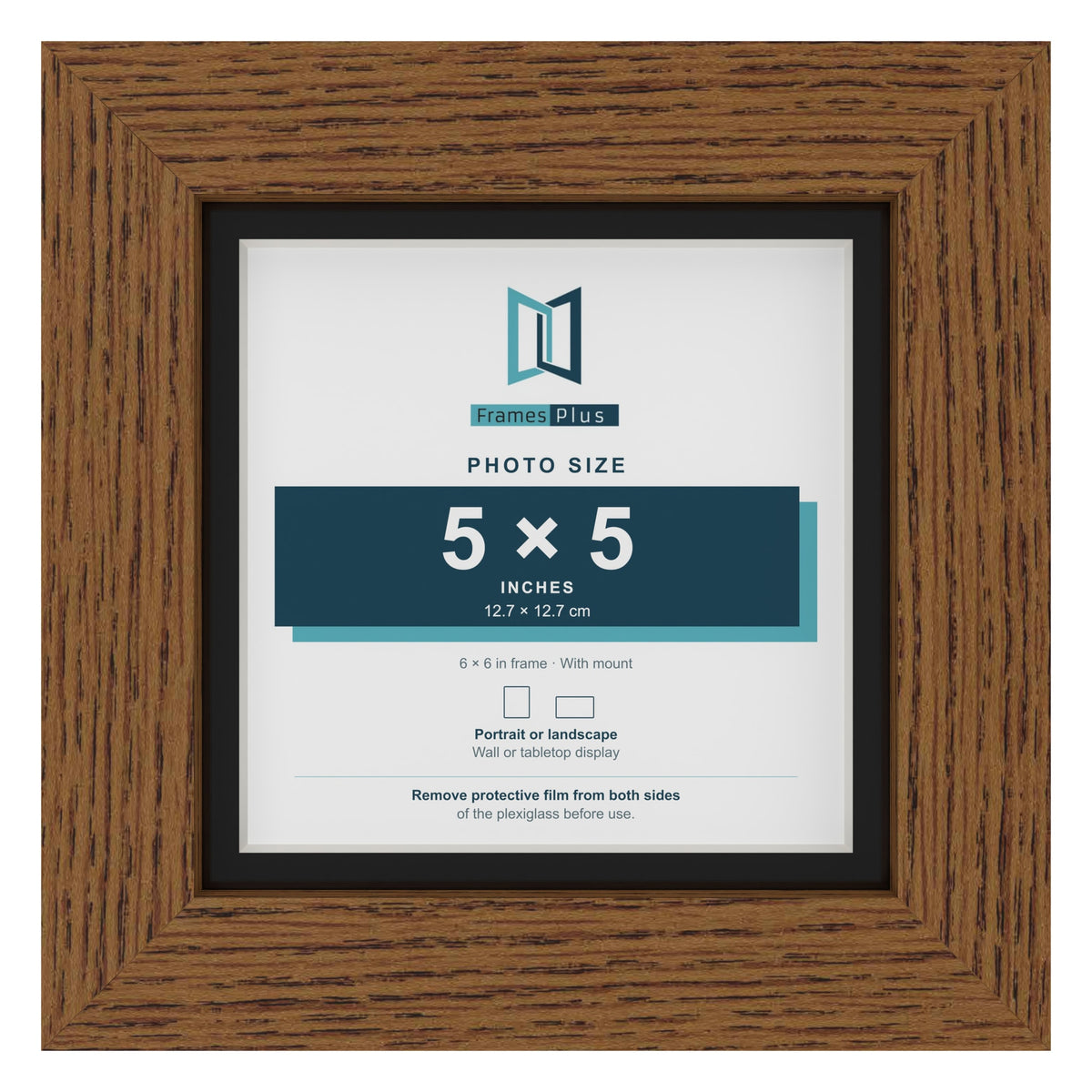 Dark Oak 6 x 6 inch picture frame with a black mount for a 5 x 5 inch photo