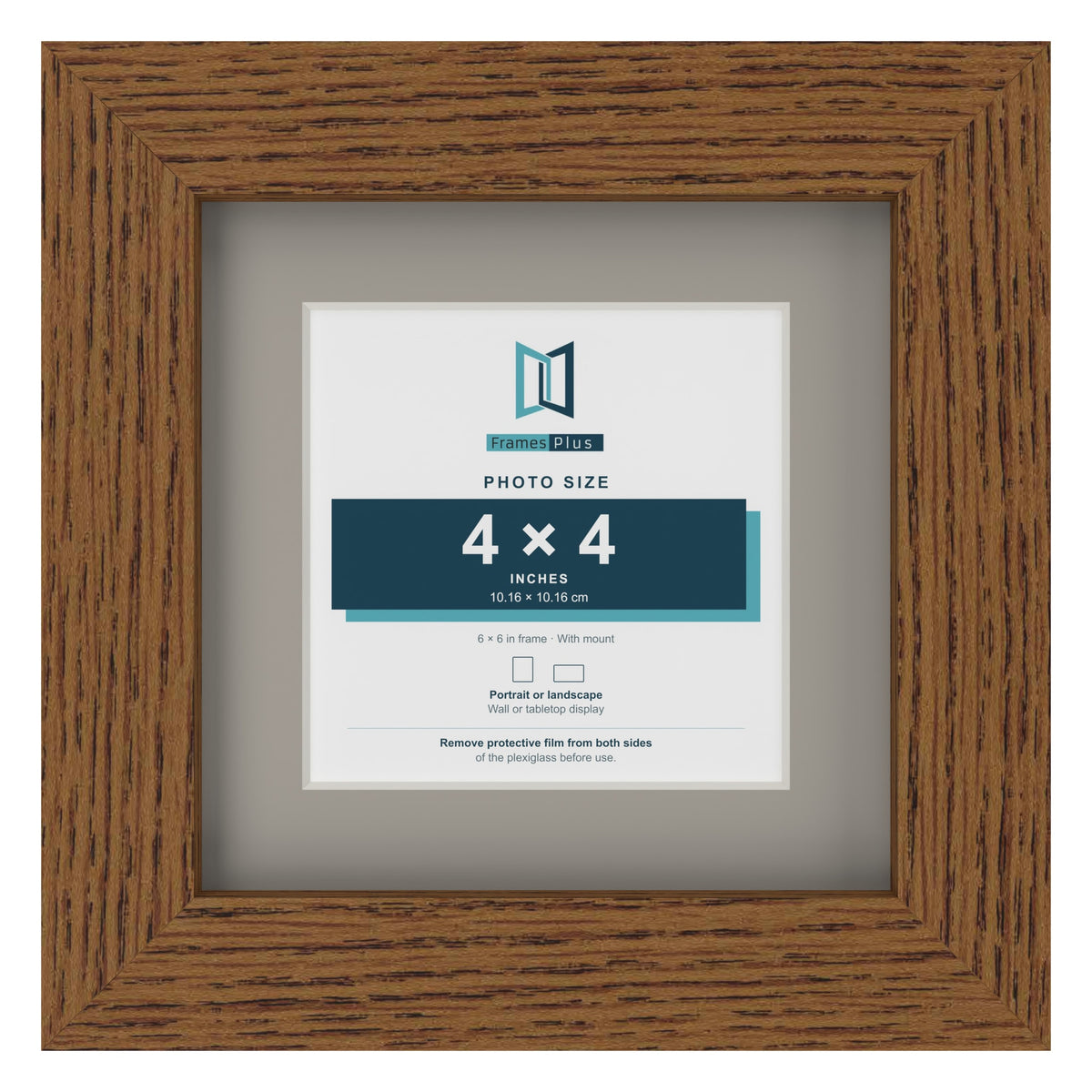 Dark Oak 6 x 6 inch picture frame with a Dawn Grey mount for a 4 x 4 inch photo