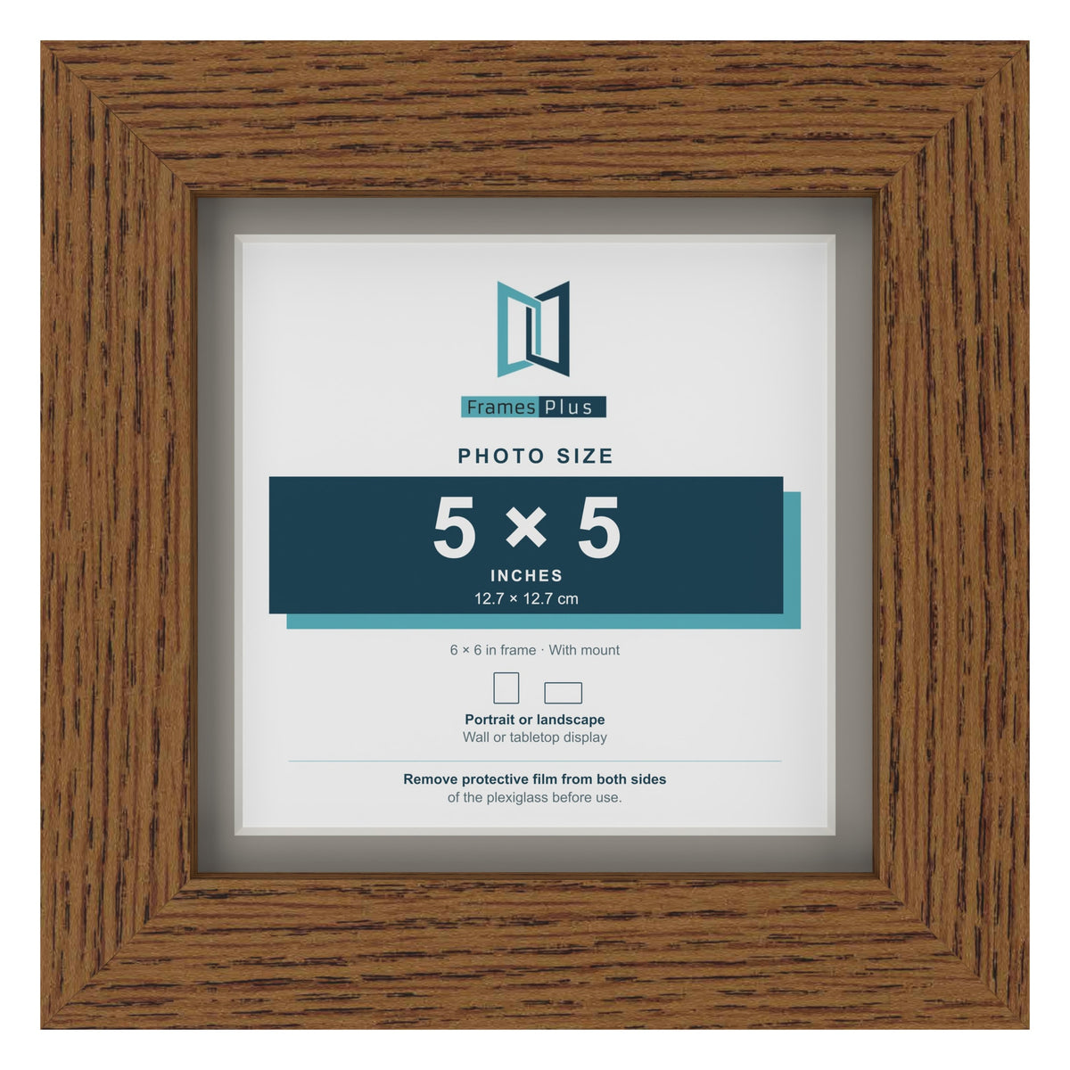 Dark Oak 6 x 6 inch picture frame with a Dawn Grey mount for a 5 x 5 inch photo