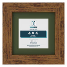 Dark Oak 6 x 6 inch picture frame with a green mount for a 4 x 4 inch photo