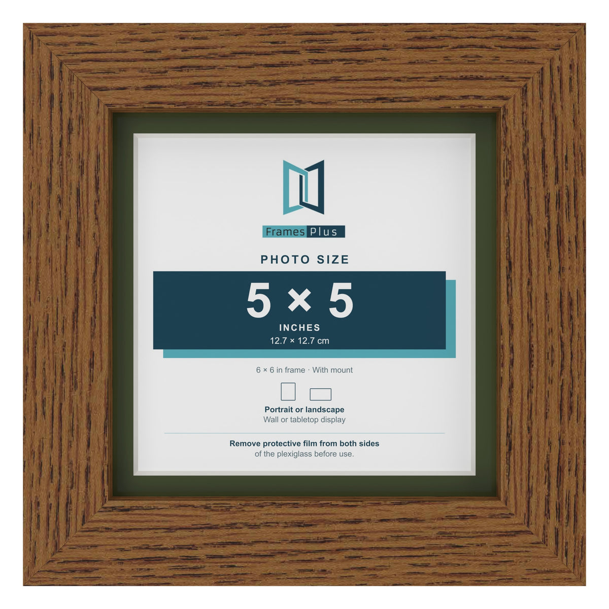 Dark Oak 6 x 6 inch picture frame with a green mount for a 5 x 5 inch photo
