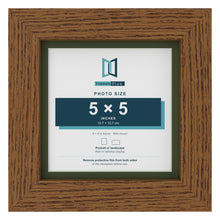 Dark Oak 6 x 6 inch picture frame with a green mount for a 5 x 5 inch photo