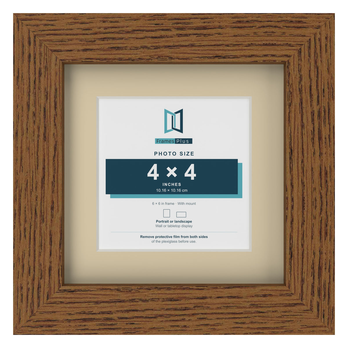 Dark Oak 6 x 6 inch picture frame with an ivory mount for a 4 x 4 inch photo