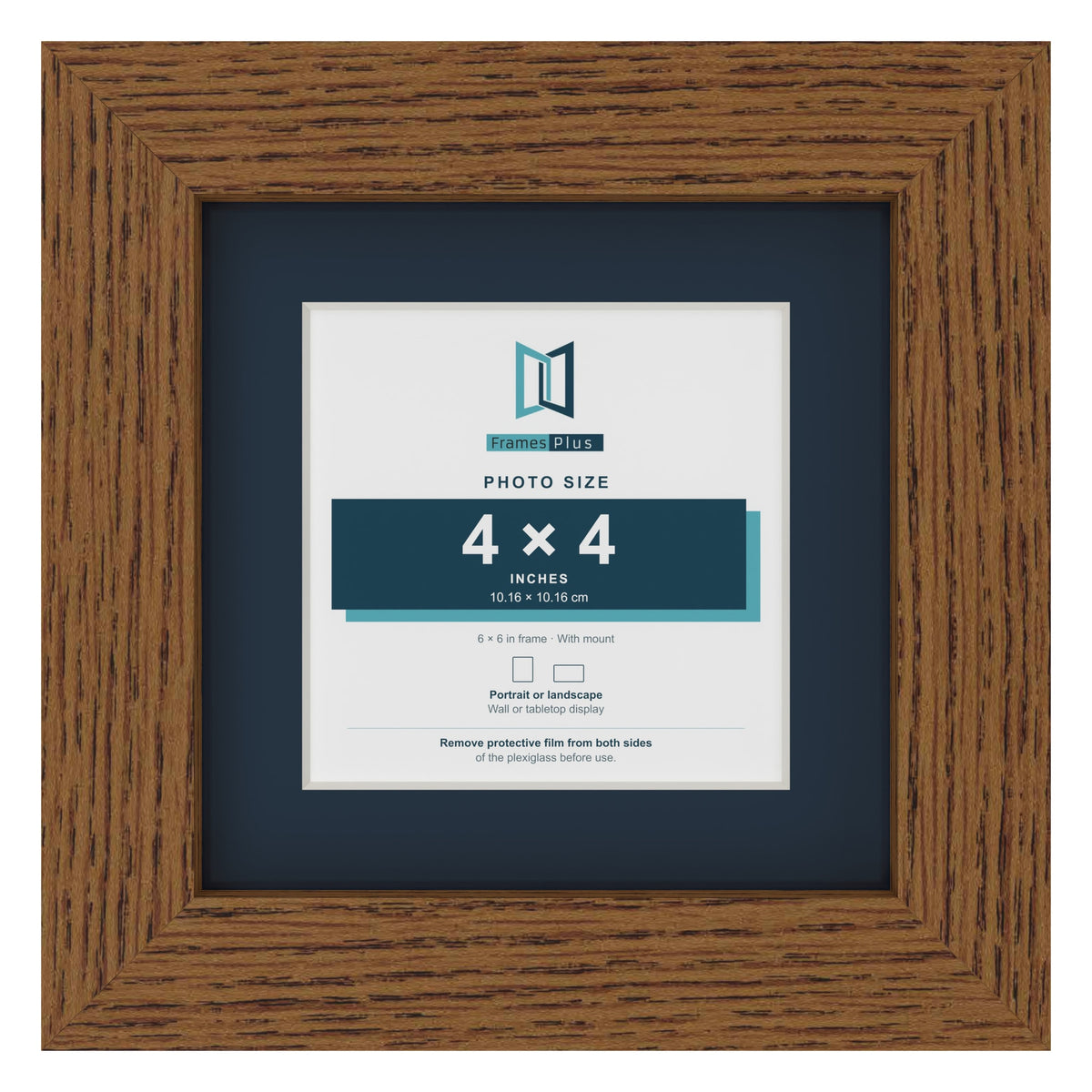 Dark Oak 6 x 6 inch picture frame with a Pacific Blue mount for a 4 x 4 inch photo
