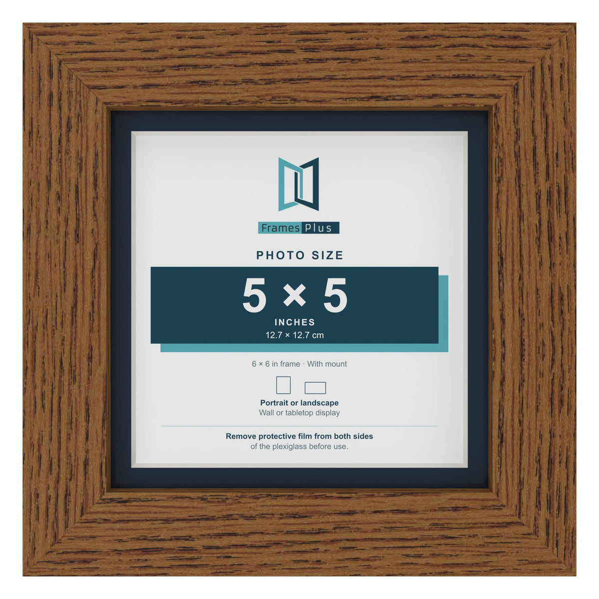 Dark Oak 6 x 6 inch picture frame with a Pacific Blue mount for a 5 x 5 inch photo