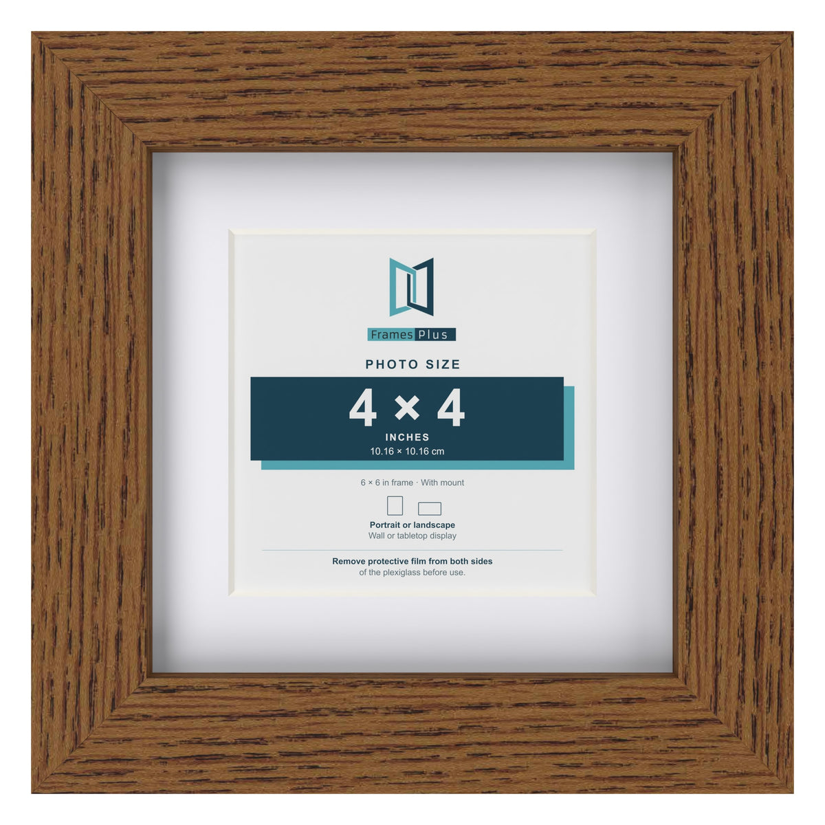 Dark Oak 6 x 6 inch picture frame with a white mount for a 4 x 4 inch photo