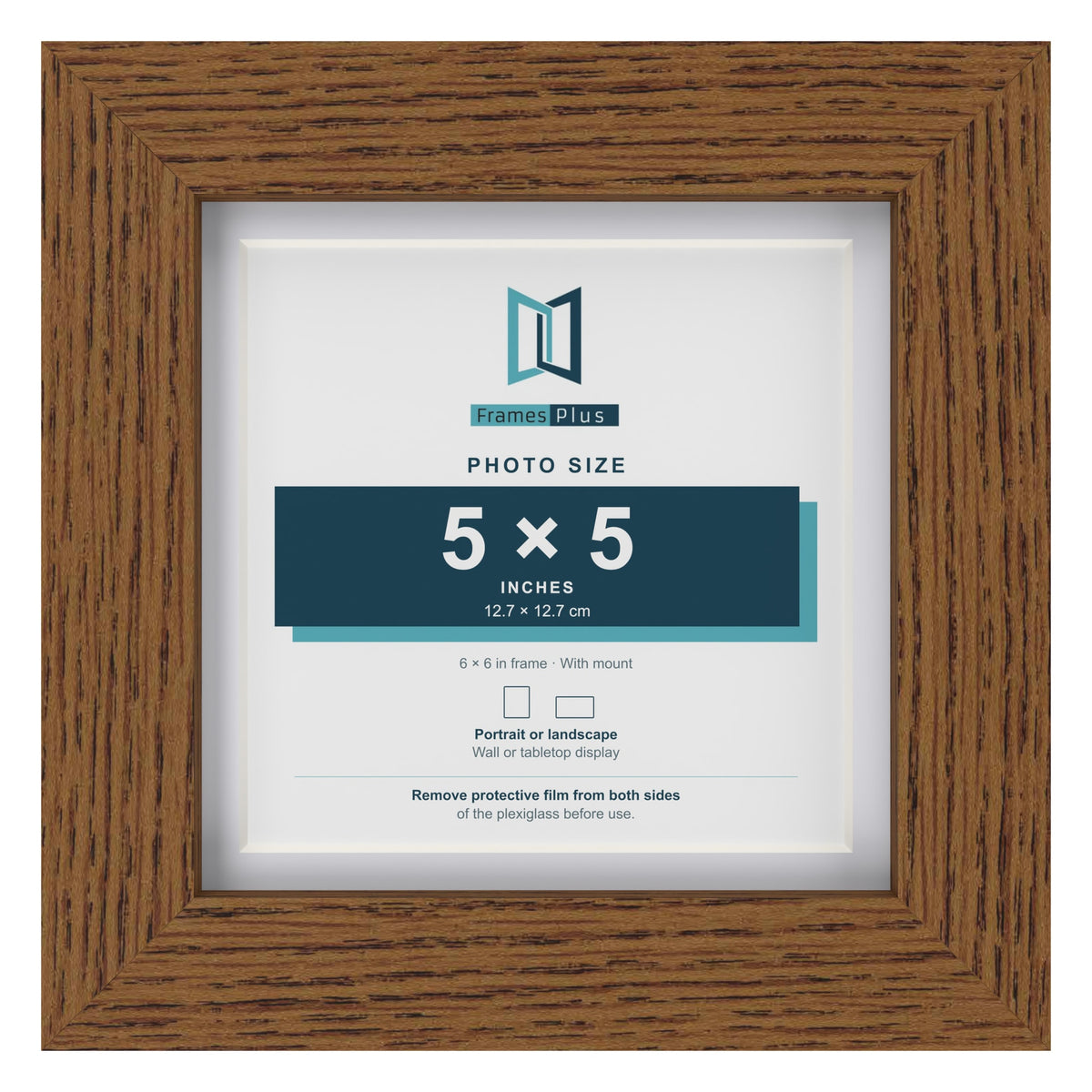 Dark Oak 6 x 6 inch picture frame with a white mount for a 5 x 5 inch photo
