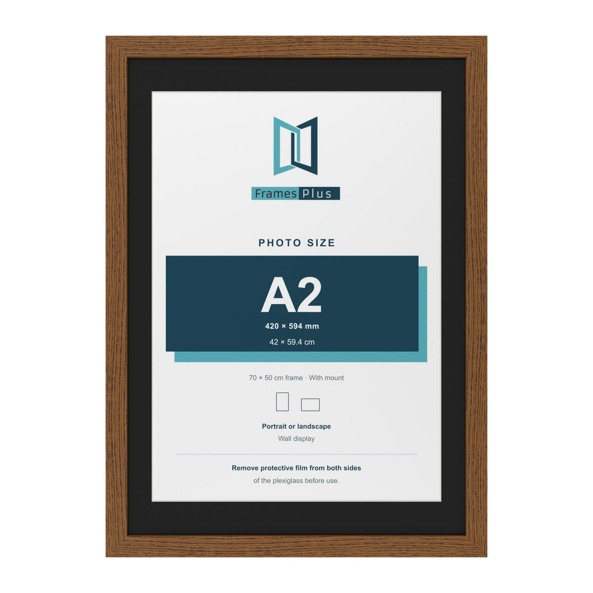Dark Oak 70 x 50 cm picture frame with a black mount for an A2 photo