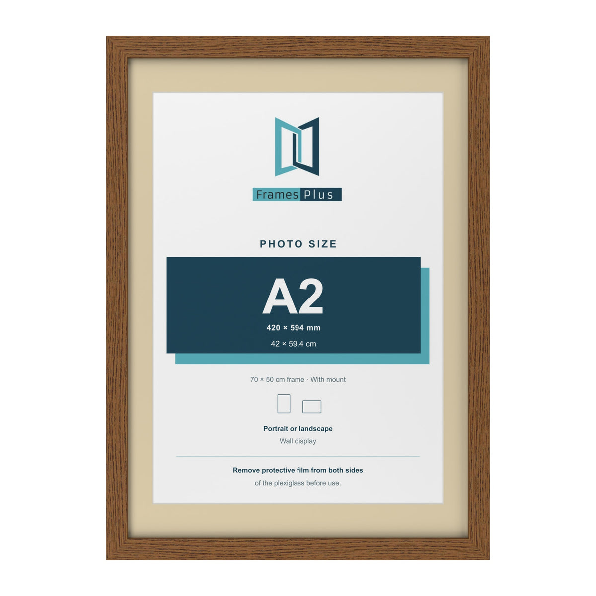 Dark Oak 70 x 50 cm picture frame with an ivory mount for an A2 photo