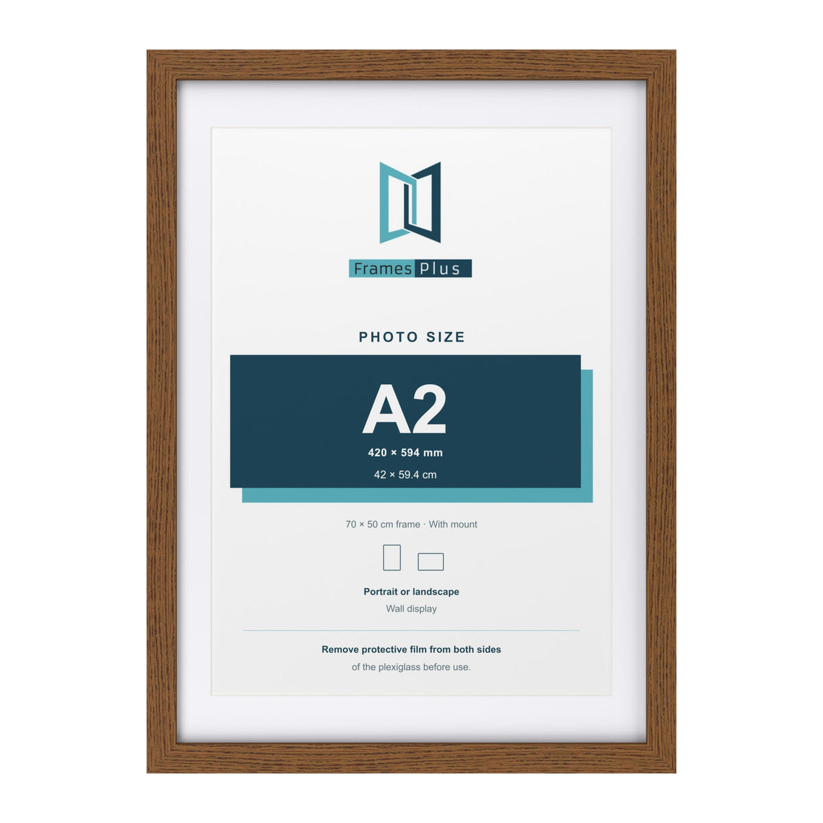 Dark Oak 70 x 50 cm picture frame with a white mount for an A2 photo