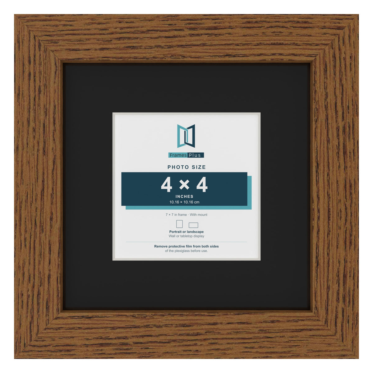 Dark Oak 7 x 7 inch picture frame with a black mount for a 4 x 4 inch photo
