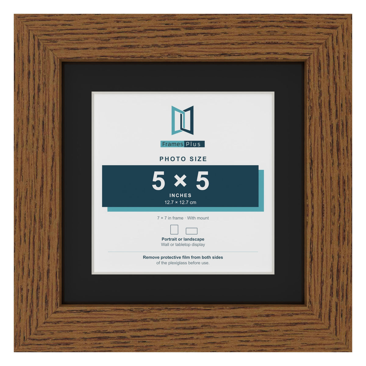 Dark Oak 7 x 7 inch picture frame with a black mount for a 5 x 5 inch photo