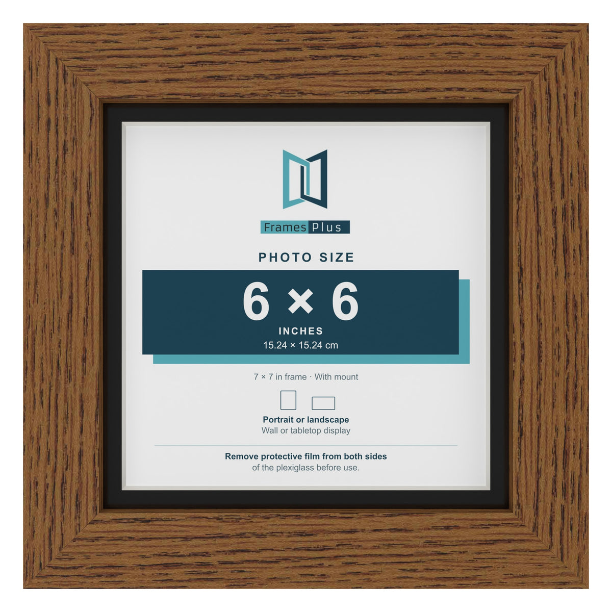 Dark Oak 7 x 7 inch picture frame with a black mount for a 6 x 6 inch photo