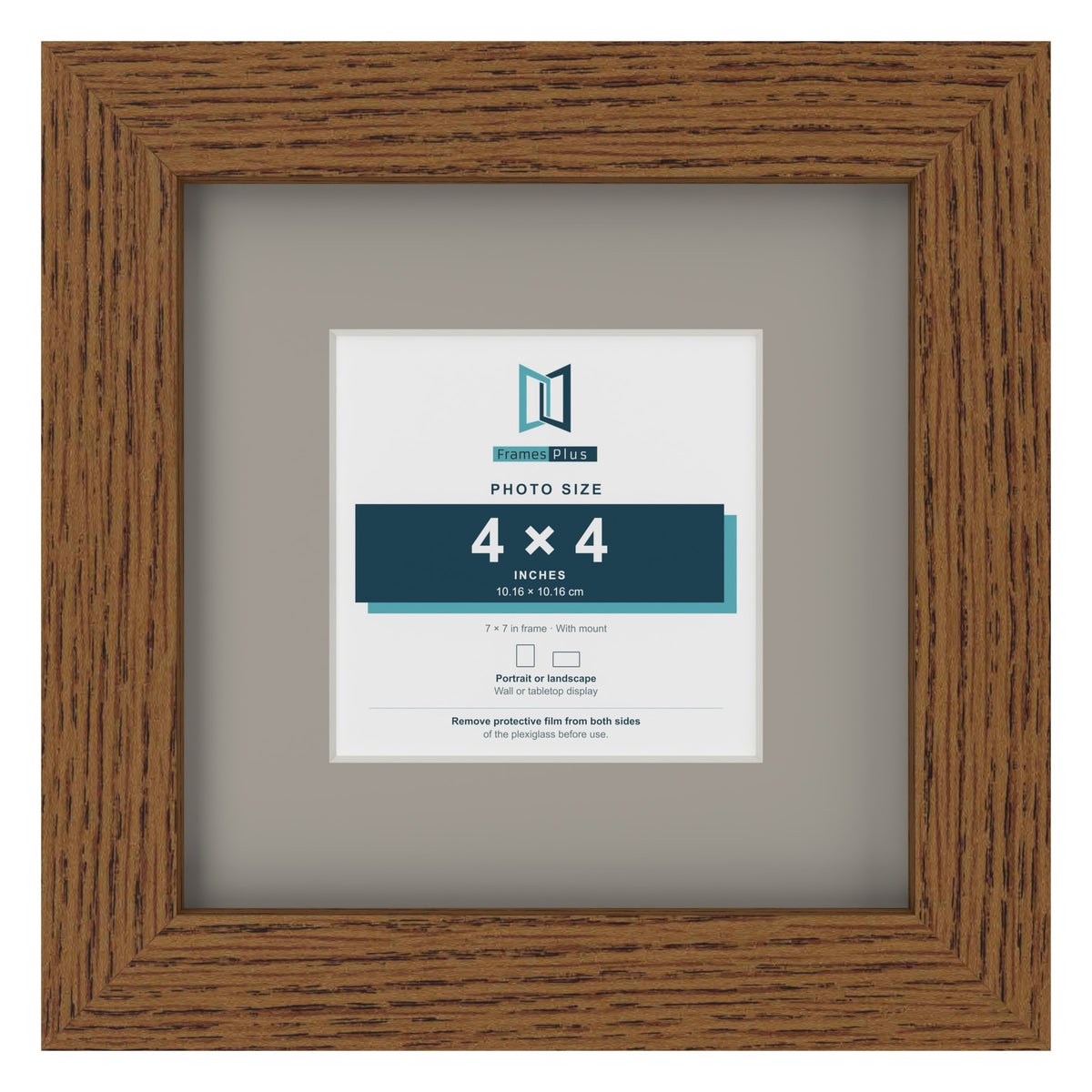 Dark Oak 7 x 7 inch picture frame with a Dawn Grey mount for a 4 x 4 inch photo
