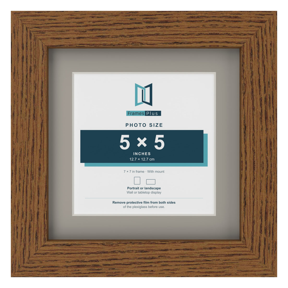 Dark Oak 7 x 7 inch picture frame with a Dawn Grey mount for a 5 x 5 inch photo