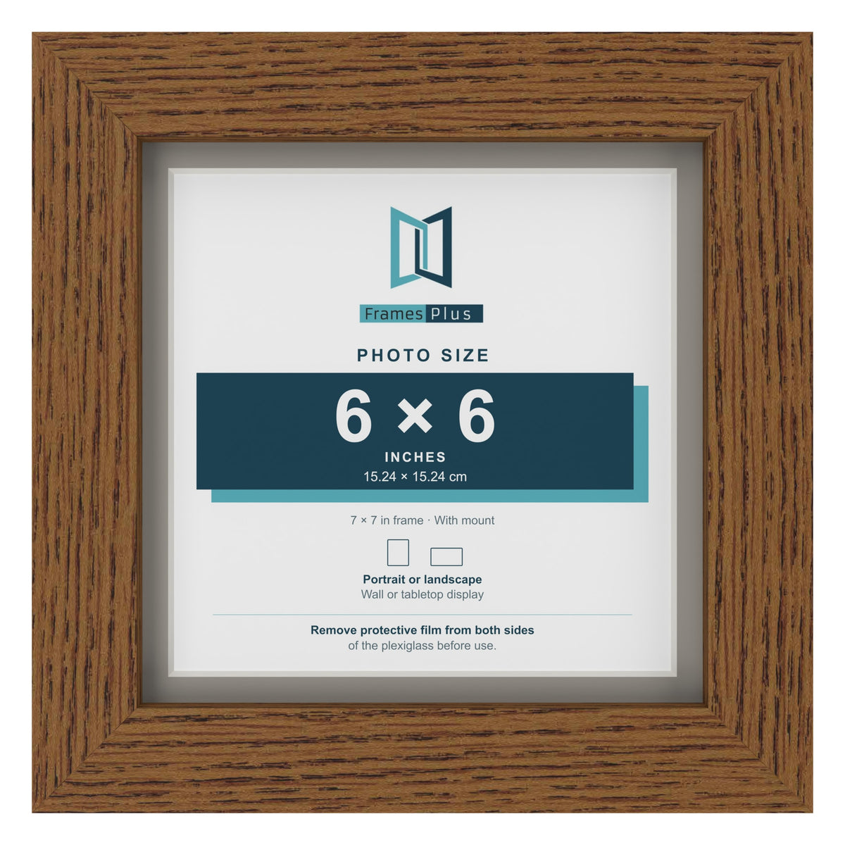 Dark Oak 7 x 7 inch picture frame with a Dawn Grey mount for a 6 x 6 inch photo