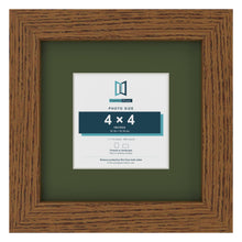 Dark Oak 7 x 7 inch picture frame with a green mount for a 4 x 4 inch photo