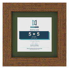 Dark Oak 7 x 7 inch picture frame with a green mount for a 5 x 5 inch photo