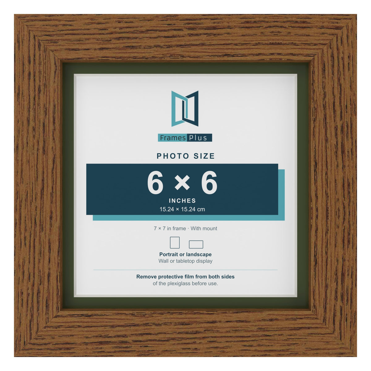 Dark Oak 7 x 7 inch picture frame with a green mount for a 6 x 6 inch photo