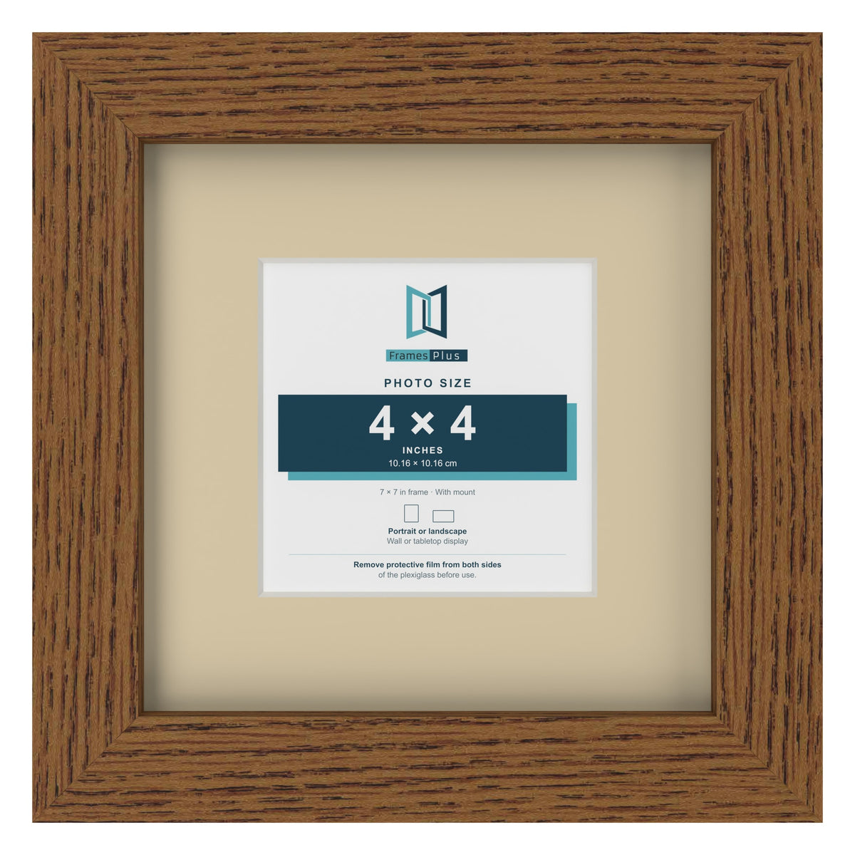 Dark Oak 7 x 7 inch picture frame with an ivory mount for a 4 x 4 inch photo