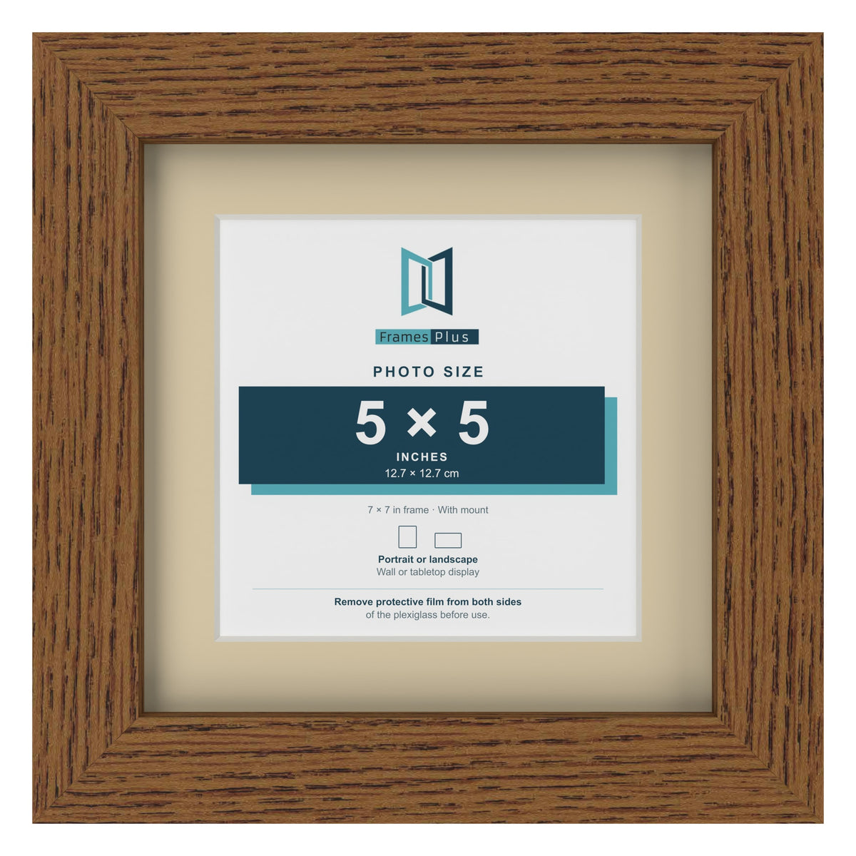 Dark Oak 7 x 7 inch picture frame with an ivory mount for a 5 x 5 inch photo