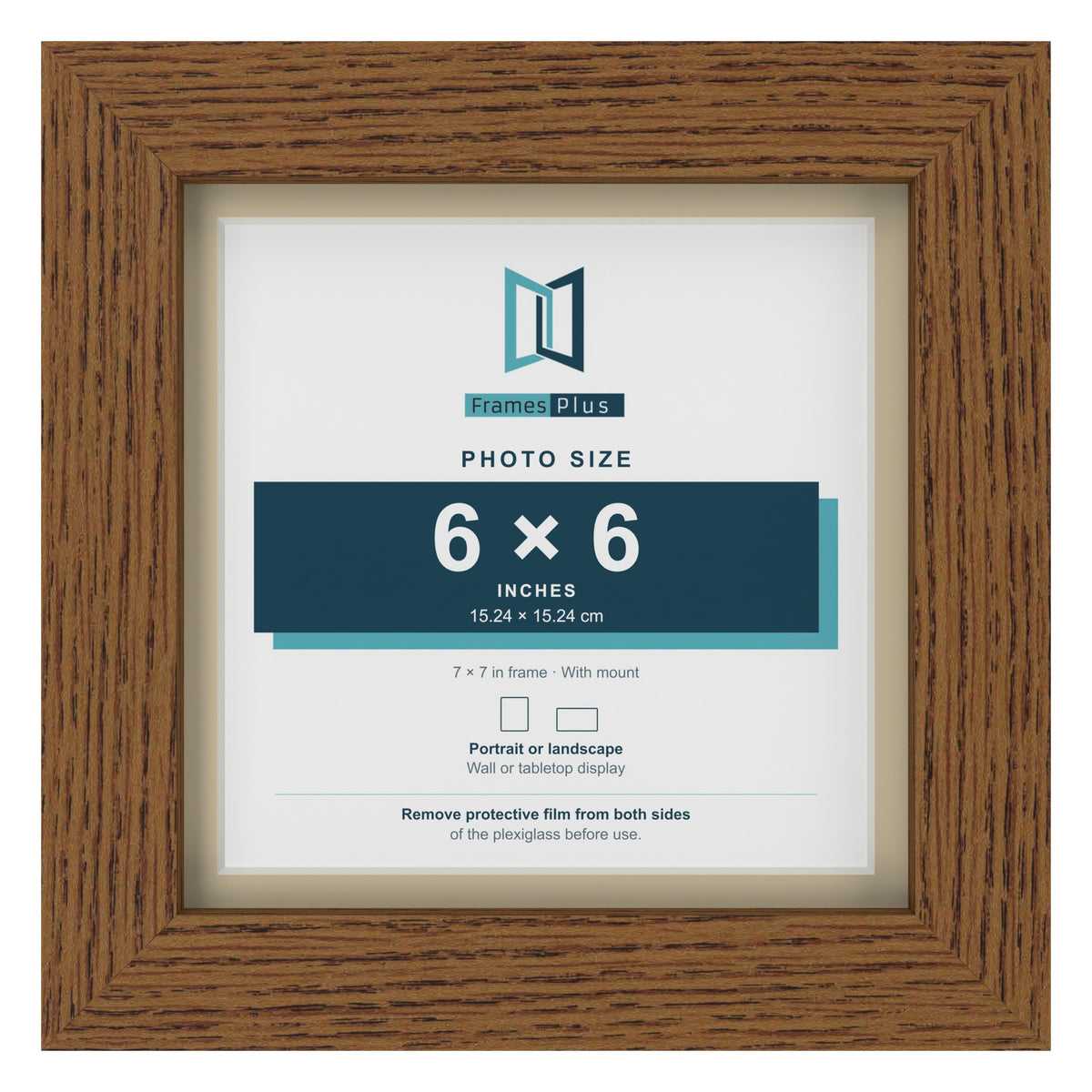 Dark Oak 7 x 7 inch picture frame with an ivory mount for a 6 x 6 inch photo