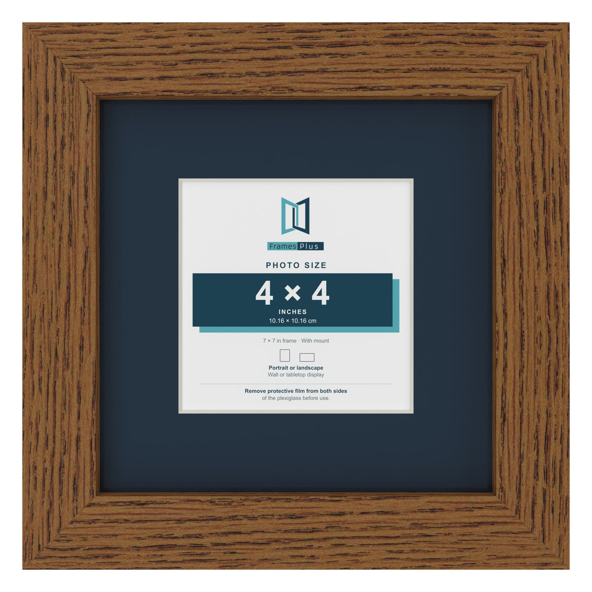 Dark Oak 7 x 7 inch picture frame with a Pacific Blue mount for a 4 x 4 inch photo