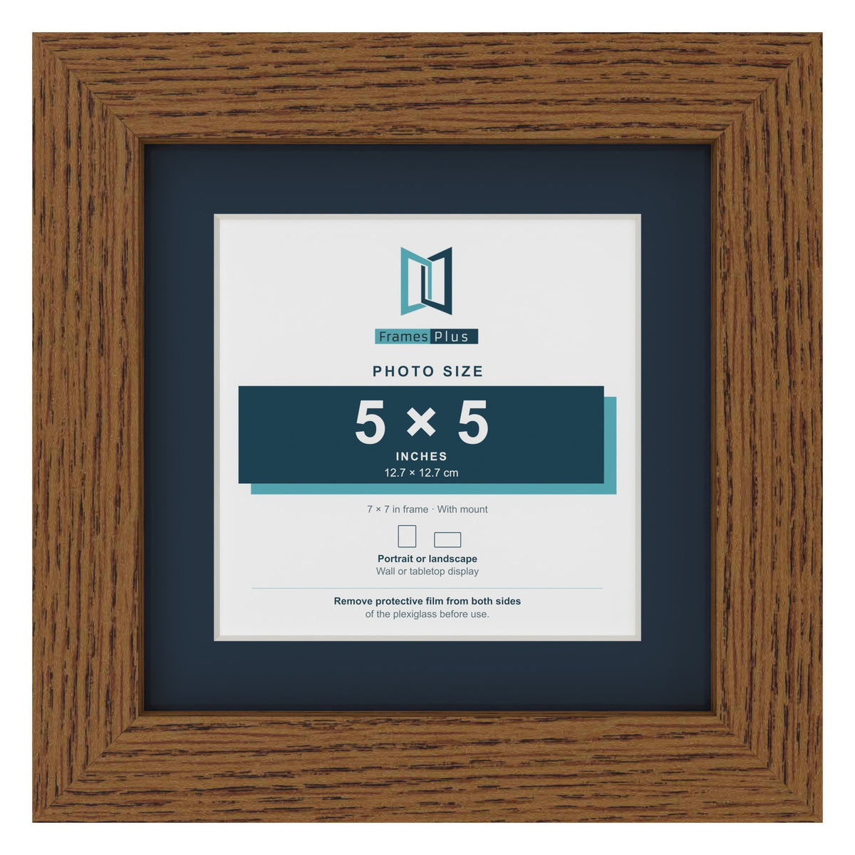 Dark Oak 7 x 7 inch picture frame with a Pacific Blue mount for a 5 x 5 inch photo