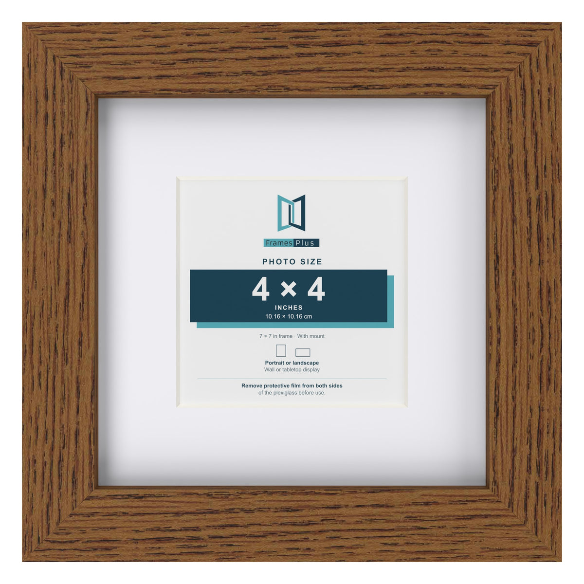 Dark Oak 7 x 7 inch picture frame with a white mount for a 4 x 4 inch photo
