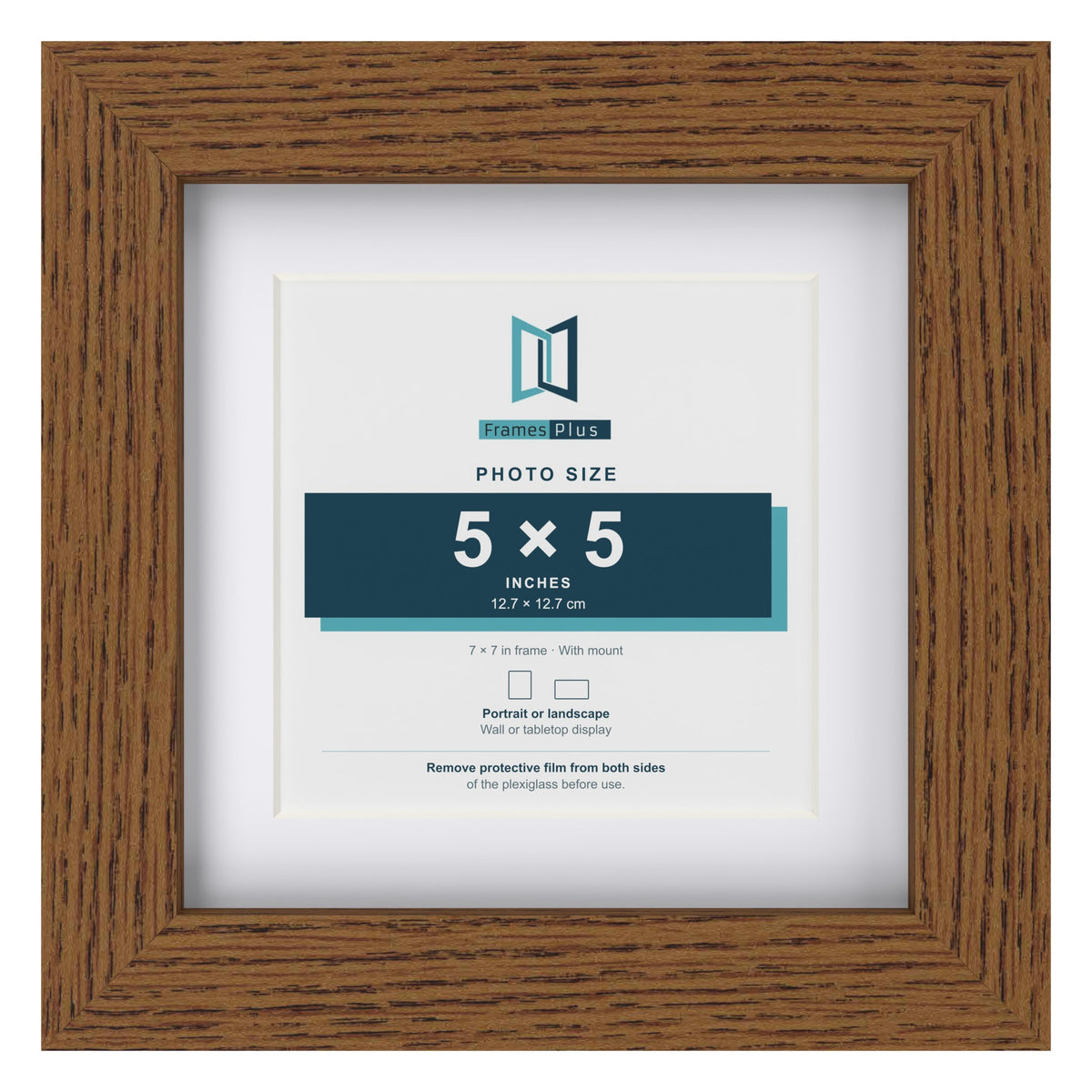 Dark Oak 7 x 7 inch picture frame with a white mount for a 5 x 5 inch photo