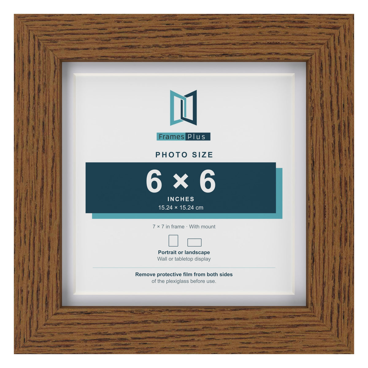 Dark Oak 7 x 7 inch picture frame with a white mount for a 6 x 6 inch photo