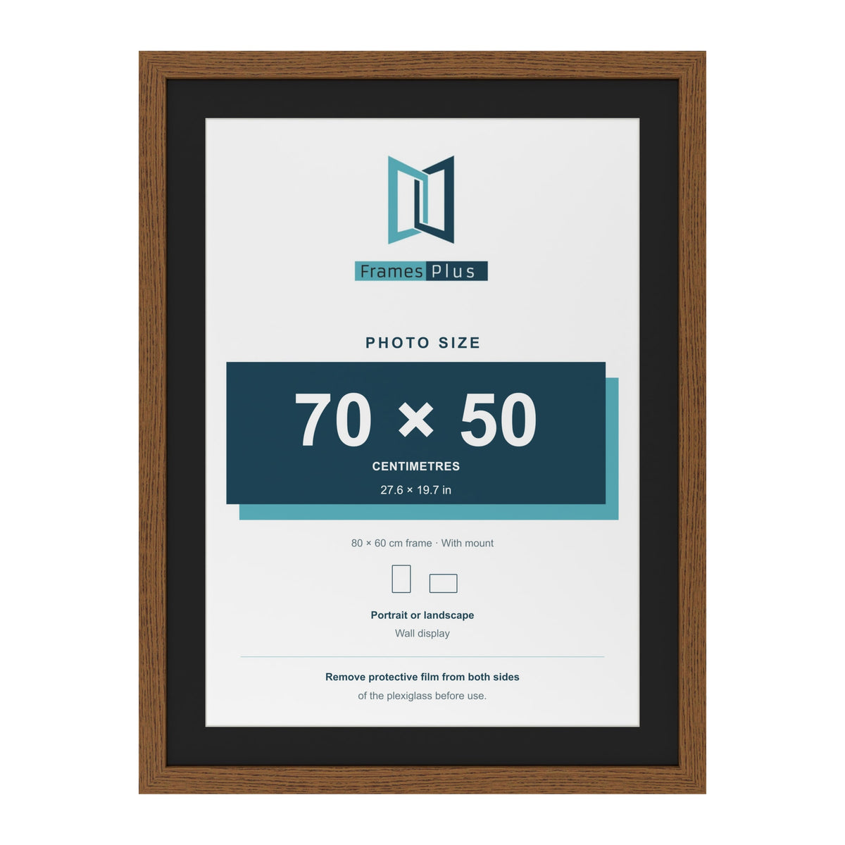 Dark Oak 80 x 60 cm picture frame with a black mount for a 70 x 50 cm photo