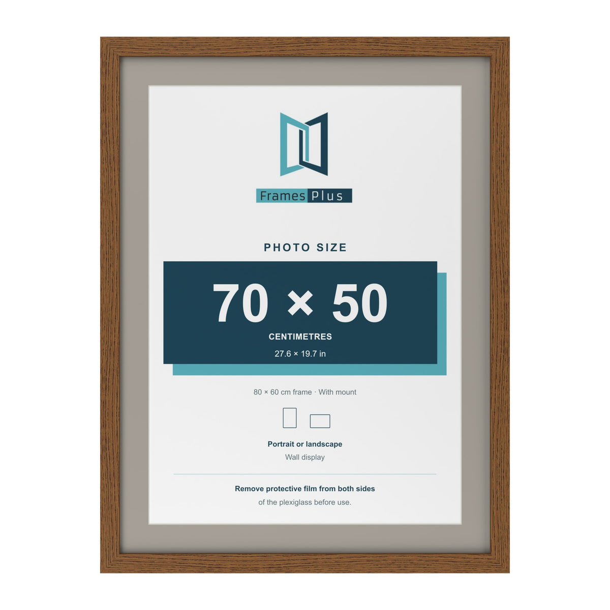 Dark Oak 80 x 60 cm picture frame with a Dawn Grey mount for a 70 x 50 cm photo