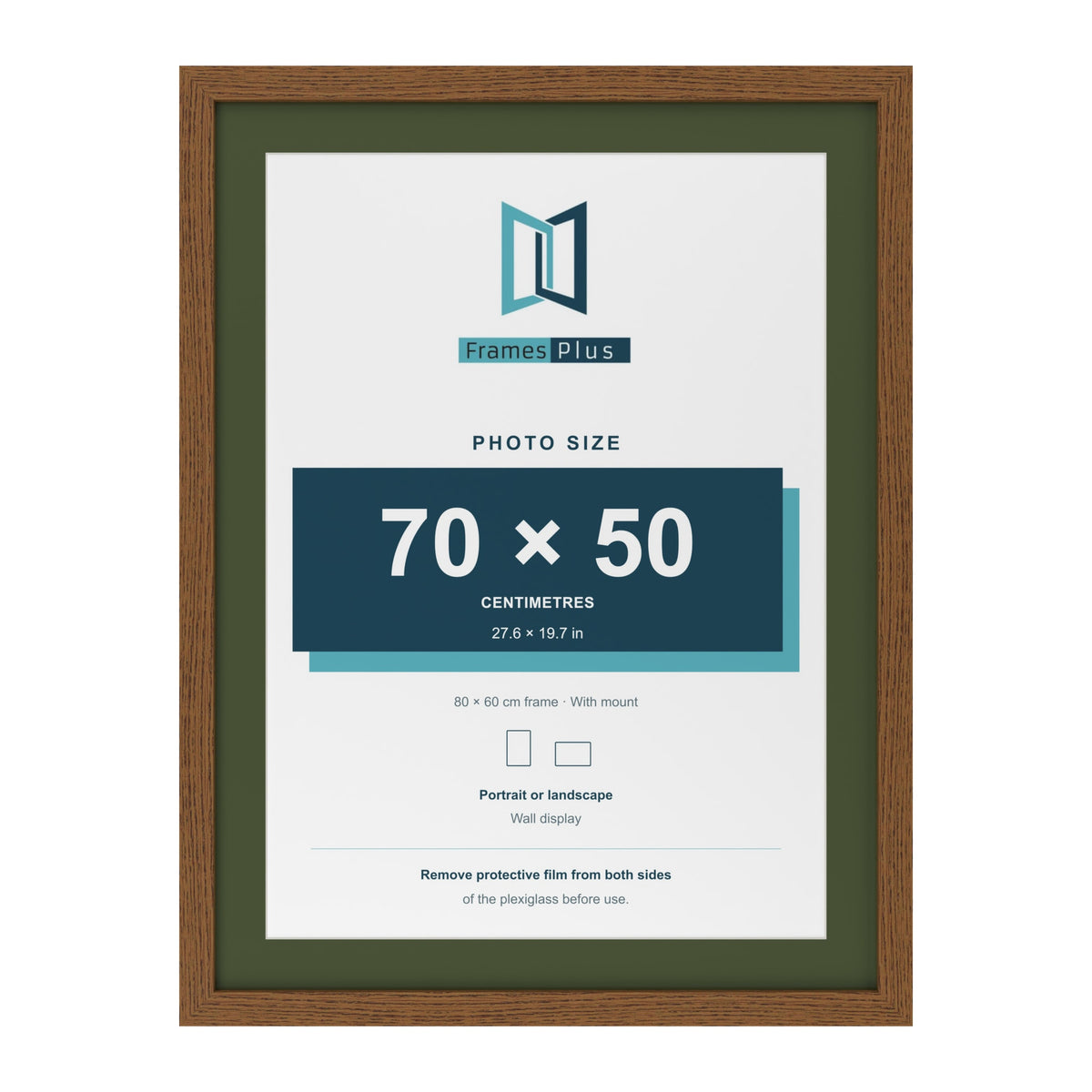 Dark Oak 80 x 60 cm picture frame with a green mount for a 70 x 50 cm photo