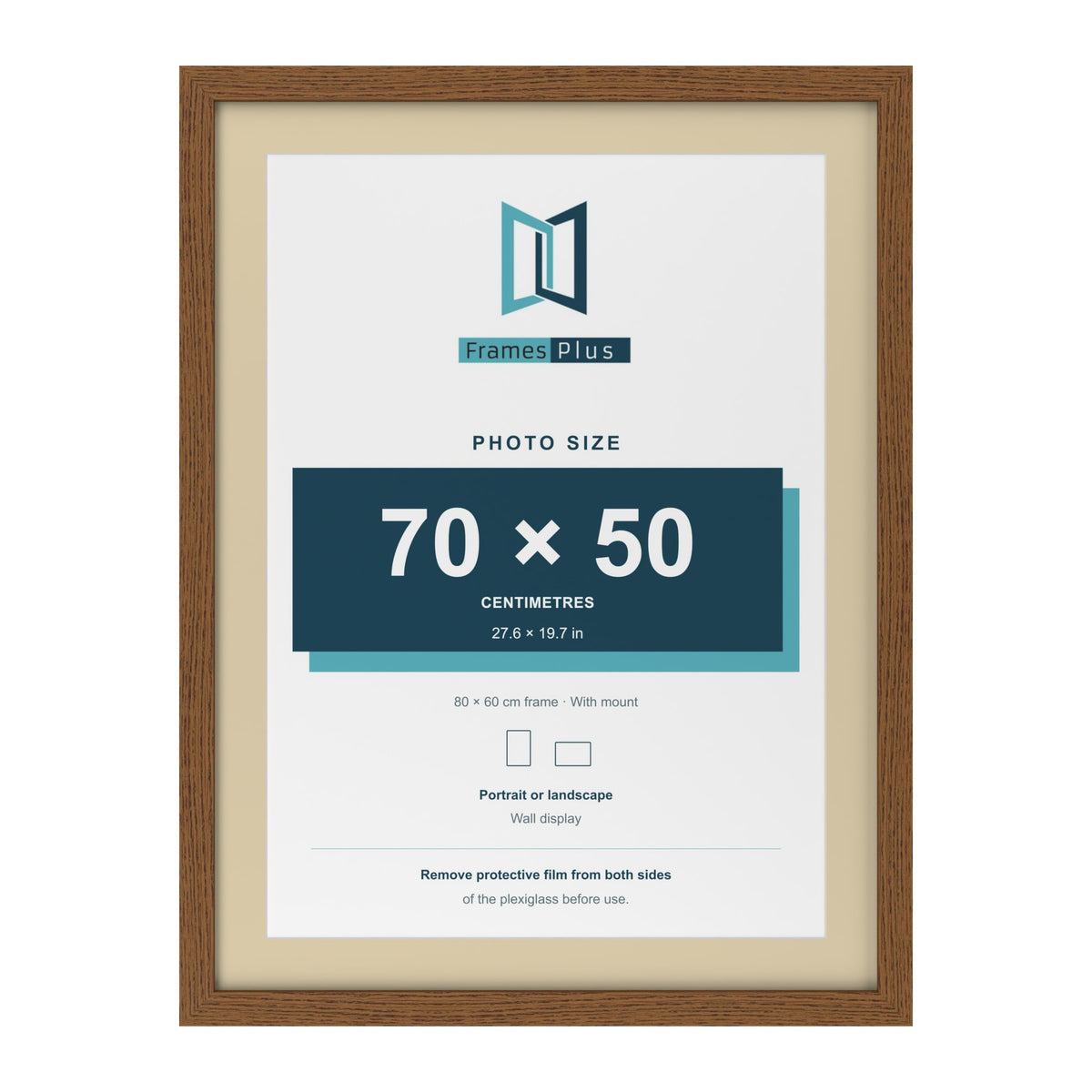 Dark Oak 80 x 60 cm picture frame with an ivory mount for a 70 x 50 cm photo