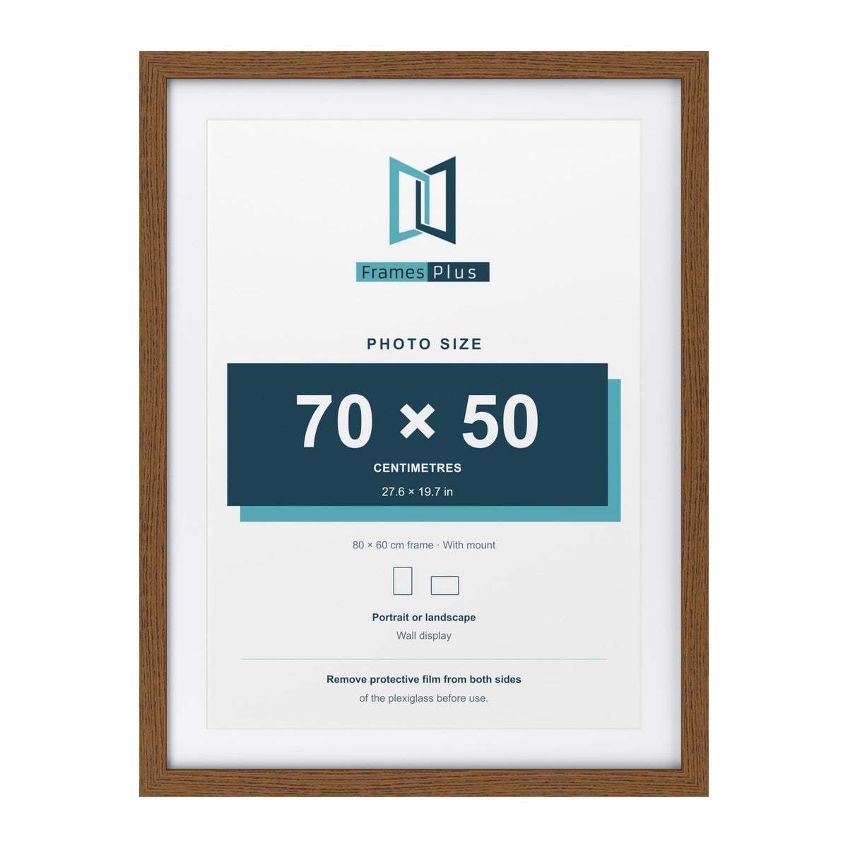 Dark Oak 80 x 60 cm picture frame with a white mount for a 70 x 50 cm photo