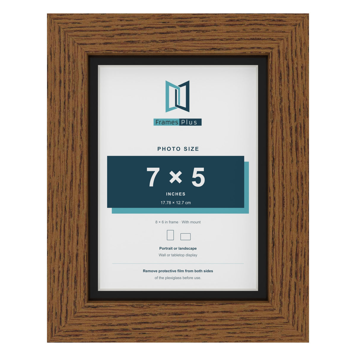 Dark Oak 8 x 6 inch picture frame with a black mount for a 7 x 5 inch photo