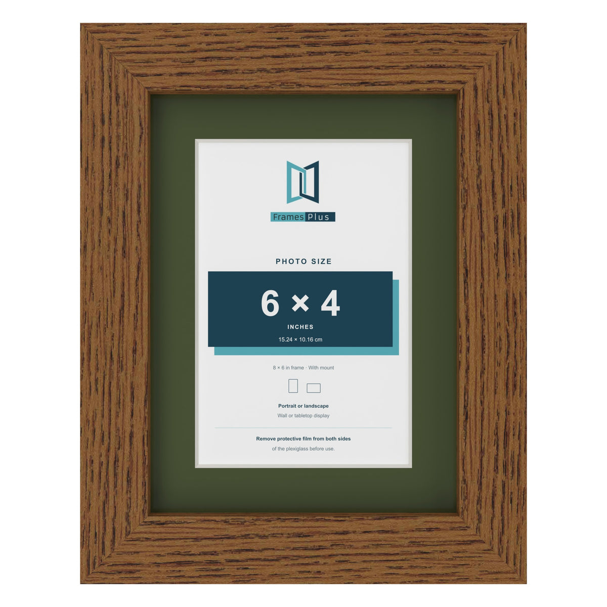 Dark Oak 8 x 6 inch picture frame with a green mount for a 6 x 4 inch photo